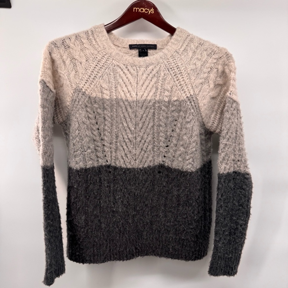 Marc by Marc Jacobs || Connolly Gray Stripe Cable Knit Wool Sweater Large